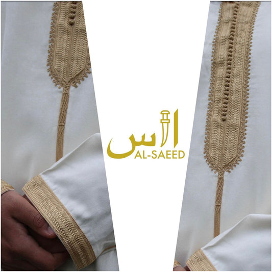 WHITE & GOLD HOODED MOROCCAN DJELLABA - SULTAN'S COLLECTION