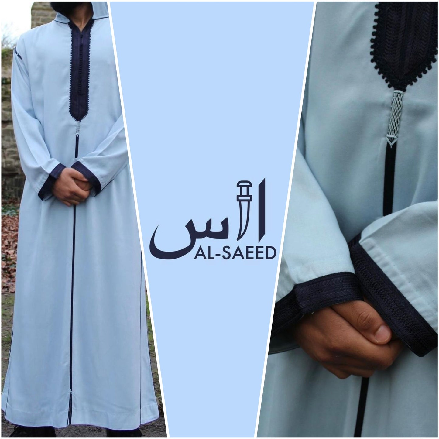 LIGHT BLUE HOODED MOROCCAN DJELLABA