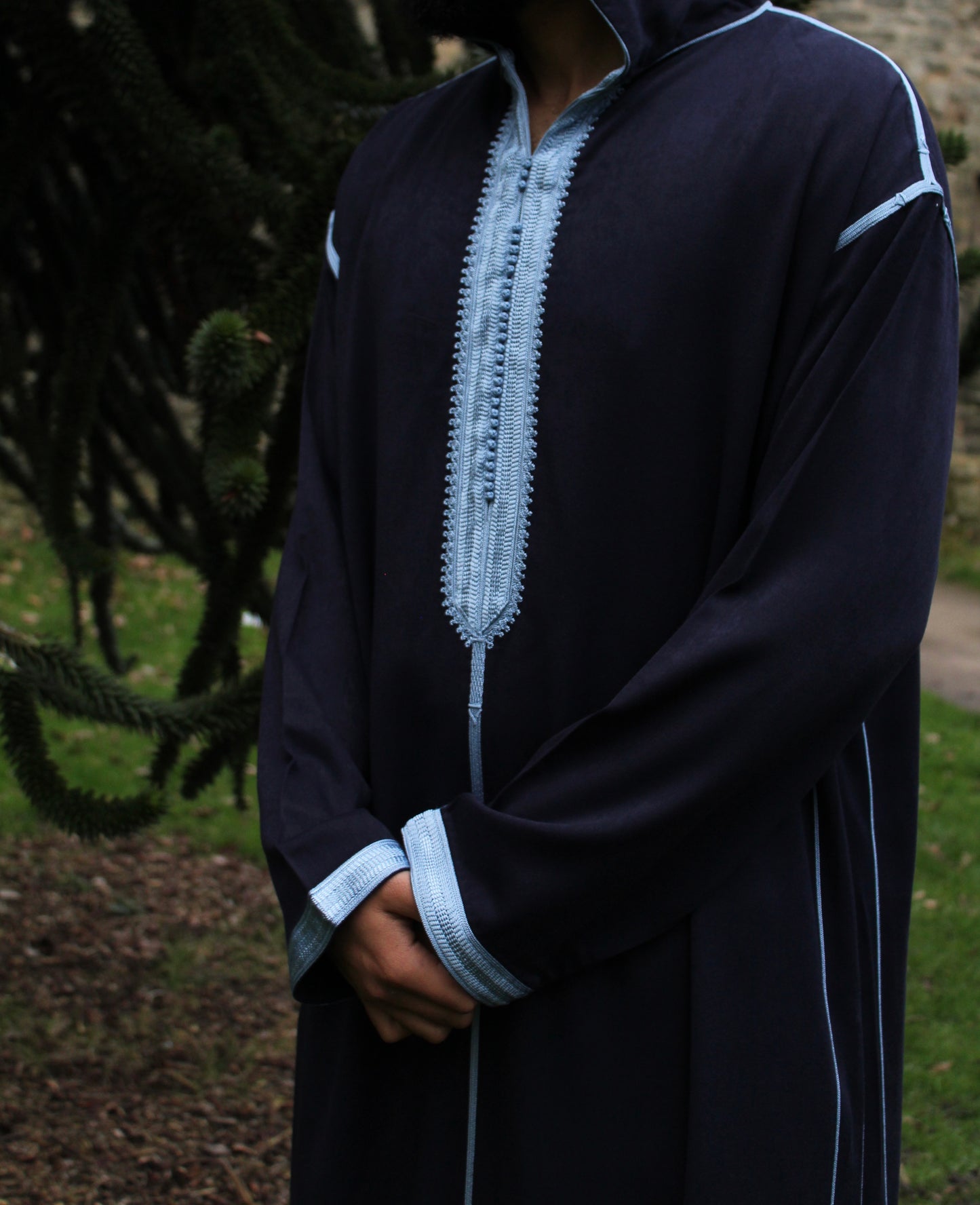 NAVY BLUE HOODED MOROCCAN DJELLABA