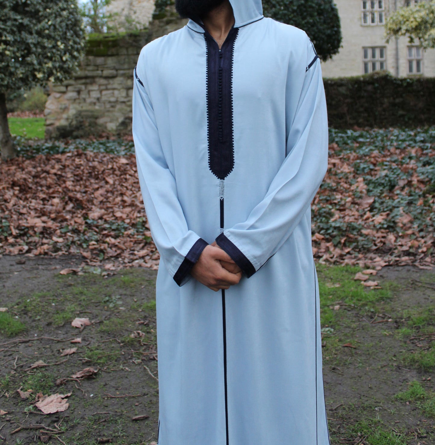 LIGHT BLUE HOODED MOROCCAN DJELLABA