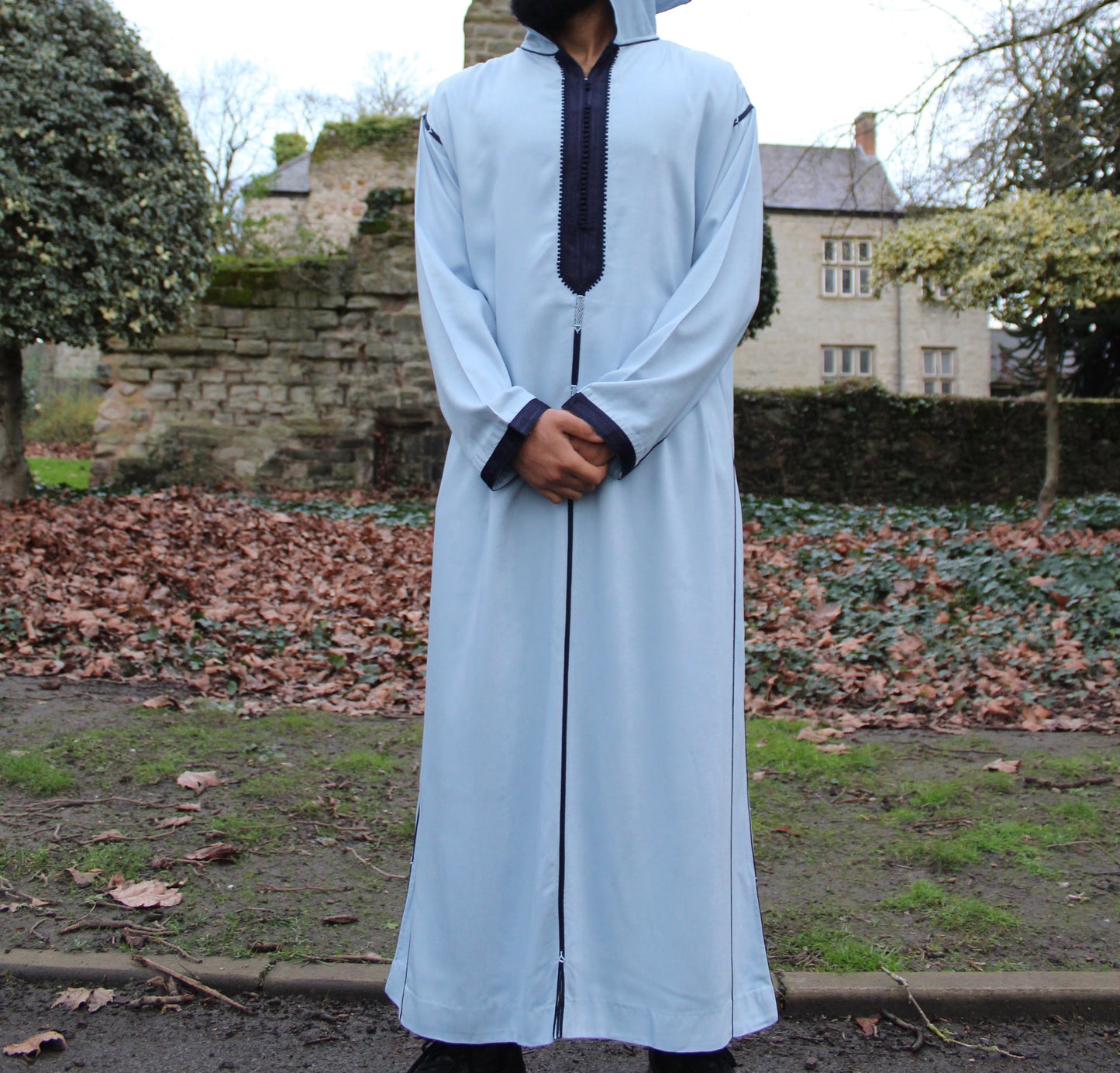 LIGHT BLUE HOODED MOROCCAN DJELLABA